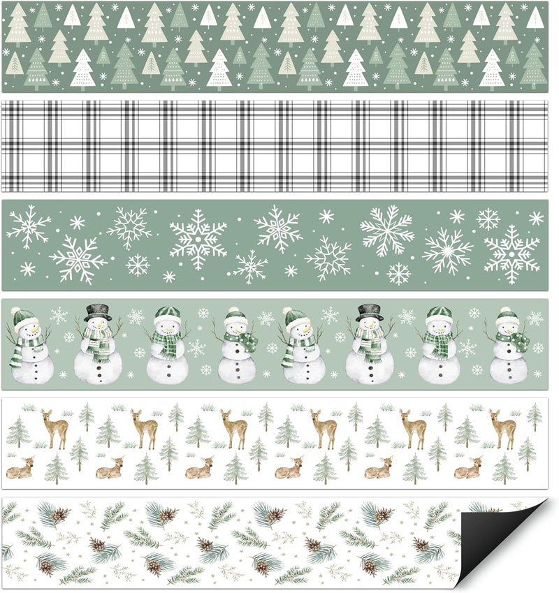CPicdn Store 24Pcs Christmas Classroom Magnetic Bulletin Board Borders Decoration Set, Christmas Sage Snowflakes Snowman Border Trims Green Classroom Chalkboard Supplies Wall Door Xmas Winter Party Decor - Image 1